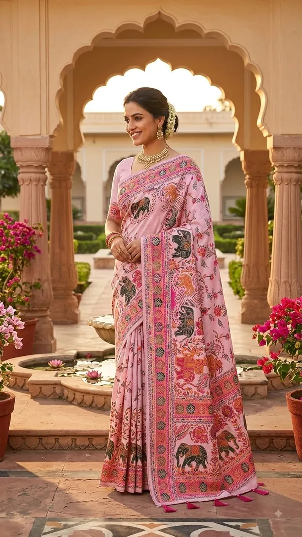 Pink_Silk_Printed_Saree_With_Blouse_For_Women
