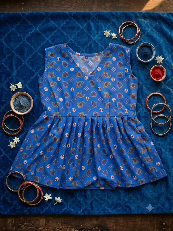 Blue_Polyester_Flared_Short_Kurti_For_Women