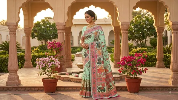 Mint_Green_Silk_Straight_Saree_With_Blouse_For_Women