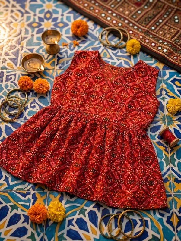Red_Polyester_Flared_Short_Kurti_For_Women