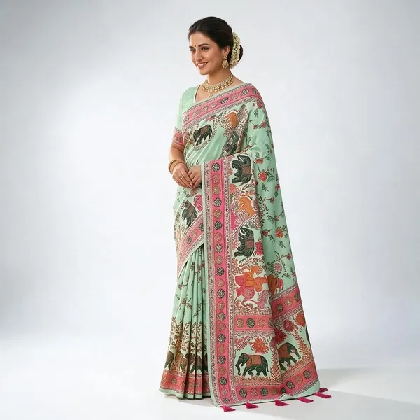 Mint_Green_Silk_Straight_Saree_With_Blouse_For_Women