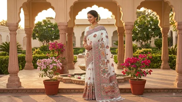Ivory_Silk_Printed_Saree_With_Blouse_For_Women