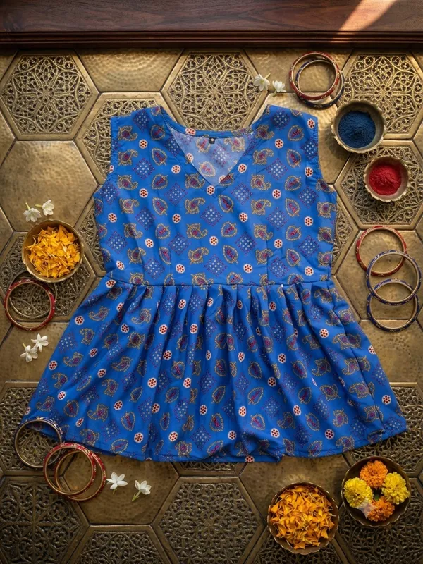 Blue_Polyester_Flared_Short_Kurti_For_Women