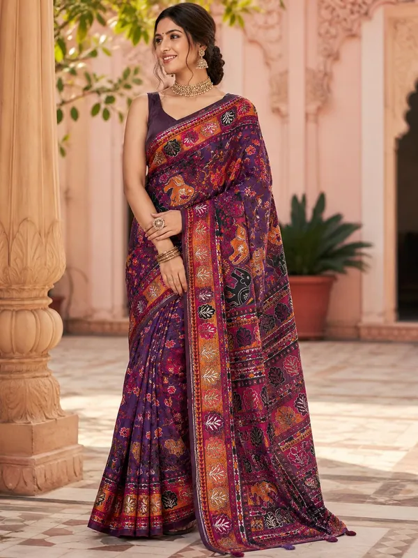 Purple_Silk_Straight_Saree_With_Blouse_For_Women