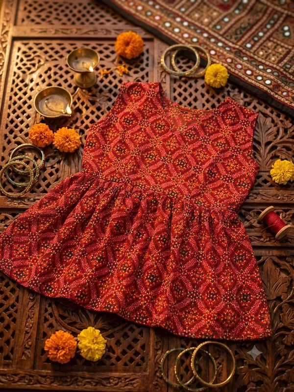 Red_Polyester_Flared_Short_Kurti_For_Women
