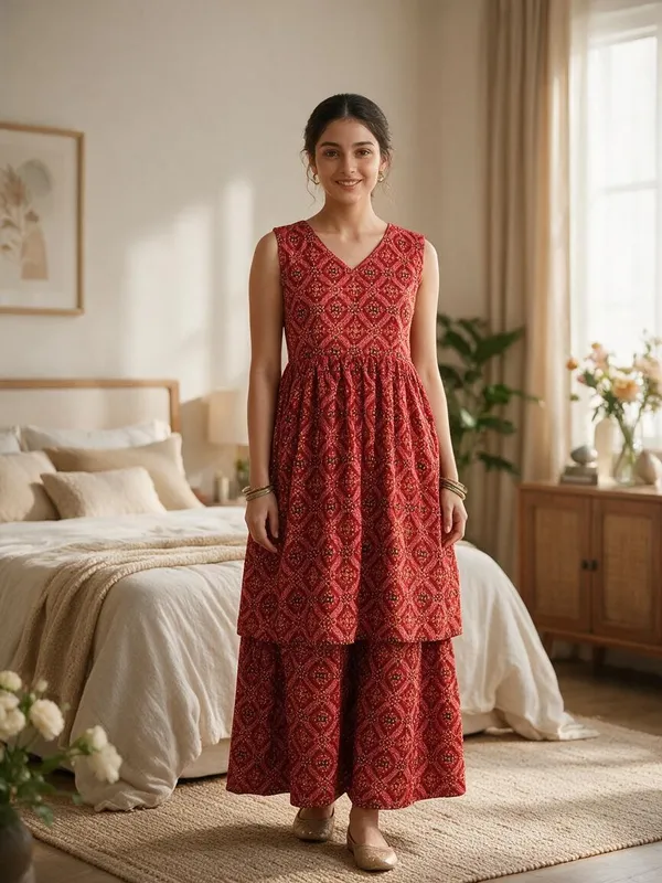 Red_Polyester_Flared_Short_Kurti_For_Women