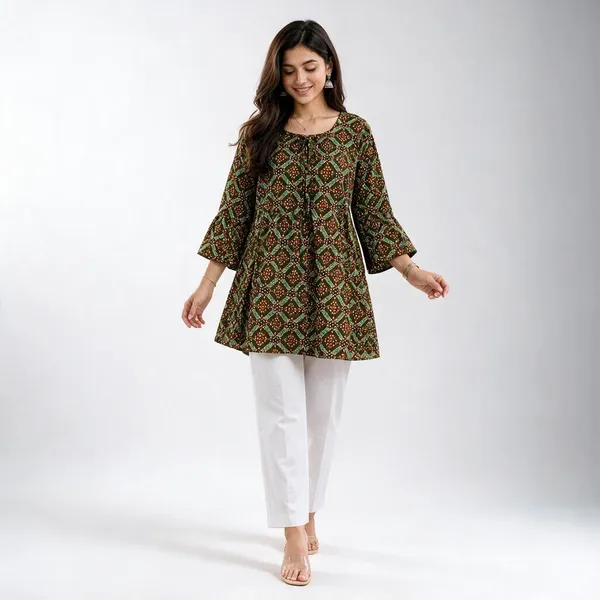 Green_Polyester_Flared_Kurta_For_Women