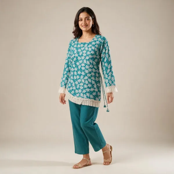 Teal_Cotton_Straight_Kurta_For_Women