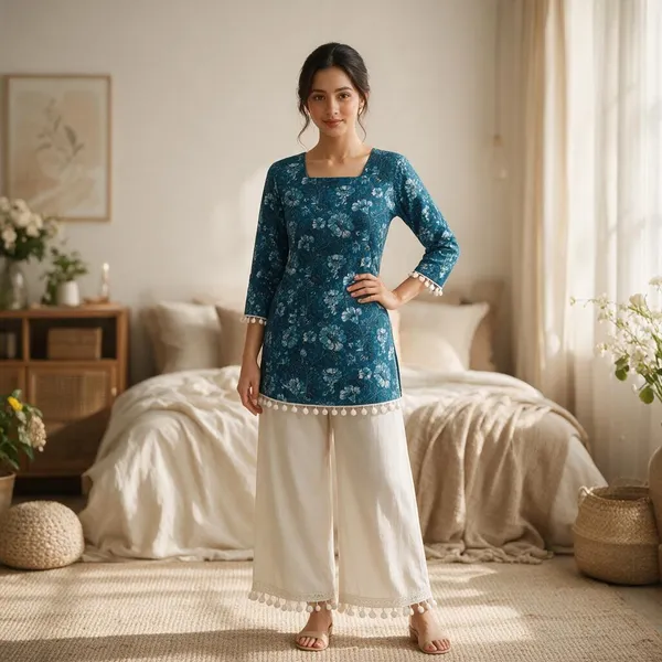 Teal_Cotton_Straight_Kurta_For_Women