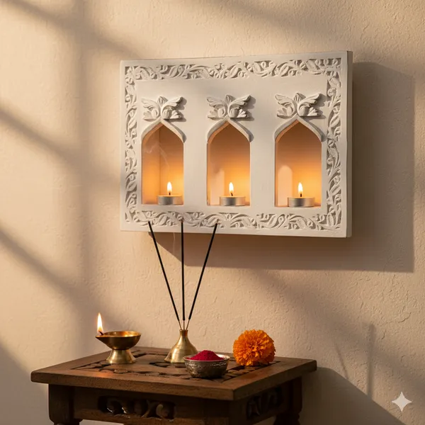 Wood_Traditional_Floral_Carved_White_Wall_Mounted_Diya_Holder
