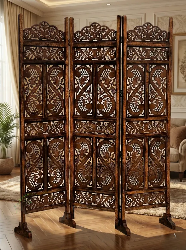 Wood_Traditional_Carved_Floral_Bird_Three_Panel_Room_Divider