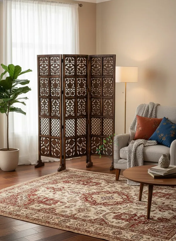 Handcrafted_Wooden_Room_Partition_Screen_|_Decorative_Folding_Privacy_Screen_Divider_for_Living_Room_&_Bedroom_(Walnut_Brown)_(Walnut_3P_WS)