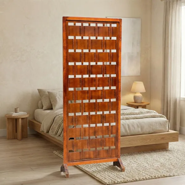 Handcrafted_Wooden_Room_Partition_Screen_with_Antique_Brass_Finish_Hinges_|_Decorative_Folding_Privacy_Screen_Divider_for_Living_Room_&_Bedroom_(Brown)_(Brown_Ligh_Walnut_1P_WS)