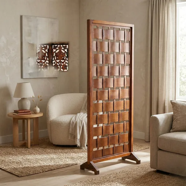 Handcrafted_Wooden_Room_Partition_Screen_with_Antique_Brass_Finish_Hinges_|_Decorative_Folding_Privacy_Screen_Divider_for_Living_Room_&_Bedroom_(Brown)_(Brown_Ligh_Walnut_1P_WS)