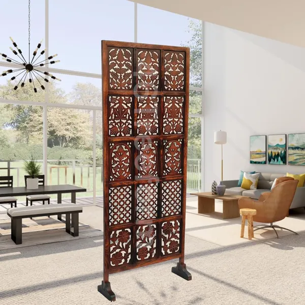 Handcrafted_Wooden_Room_Partition_Screen_with_Antique_Brass_Finish_Hinges_|_Decorative_Folding_Privacy_Screen_Divider_for_Living_Room_&_Bedroom_(Walnut_Brown)