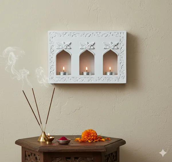 Wood_Traditional_Floral_Carved_White_Wall_Mounted_Diya_Holder
