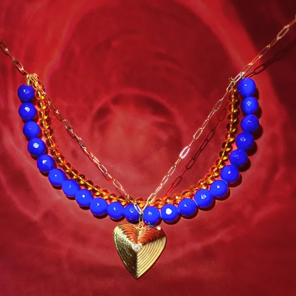 Plunging_Heart_Blue_Yellow_Short_Necklace