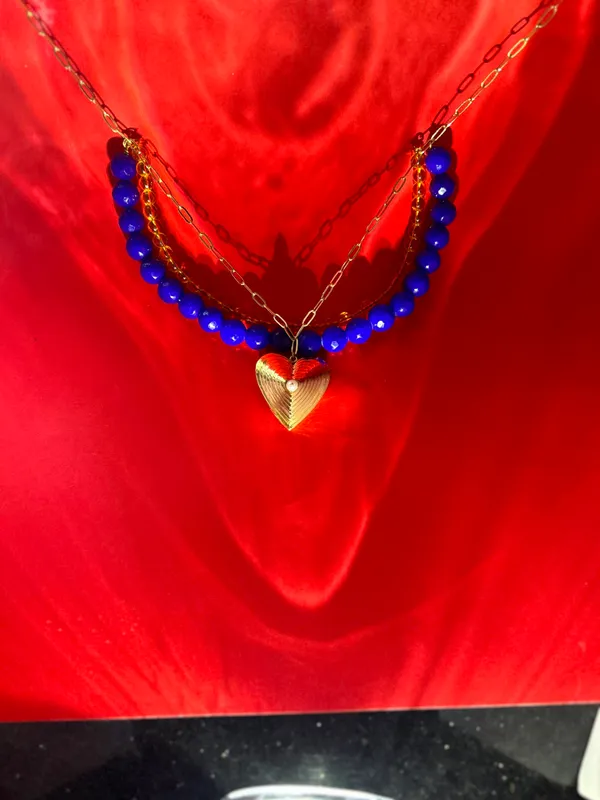Plunging_Heart_Blue_Yellow_Short_Necklace