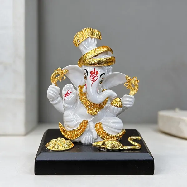 White_And_Gold_Traditional_Ganesha_Idol_Decorative_Figurine