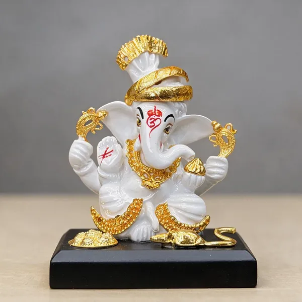 White_And_Gold_Traditional_Ganesha_Idol_Decorative_Figurine