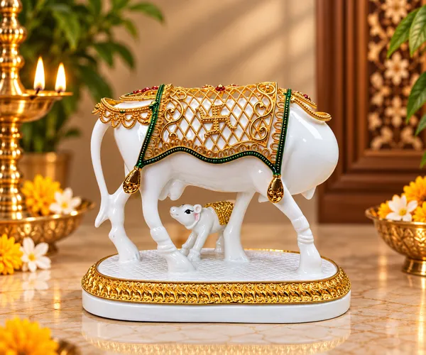White_Ornate_Cow_And_Calf_Idol