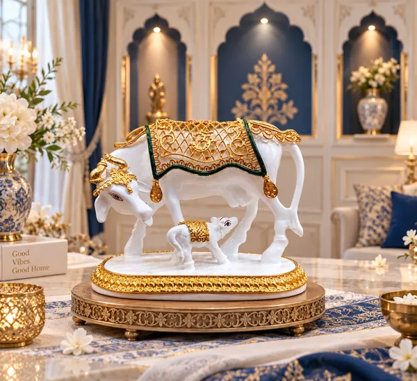 White_Ornate_Cow_And_Calf_Idol