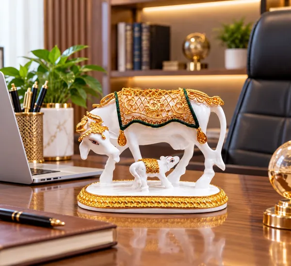 White_Ornate_Cow_And_Calf_Idol