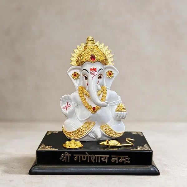 White_And_Gold_Lord_Ganesha_Decorative_Idol