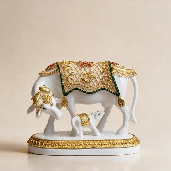 White_Ornate_Cow_And_Calf_Idol