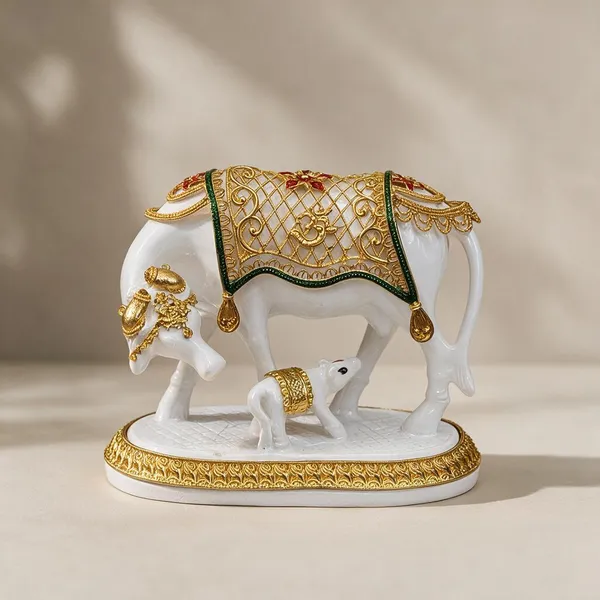 White_Ornate_Cow_And_Calf_Idol