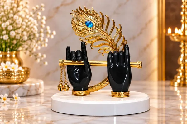 DIVINE_BLACK_KRISHNA_HAND_WITH_FLUTE_AND_GOLD_PLATED_PEACOCK_FEATHER