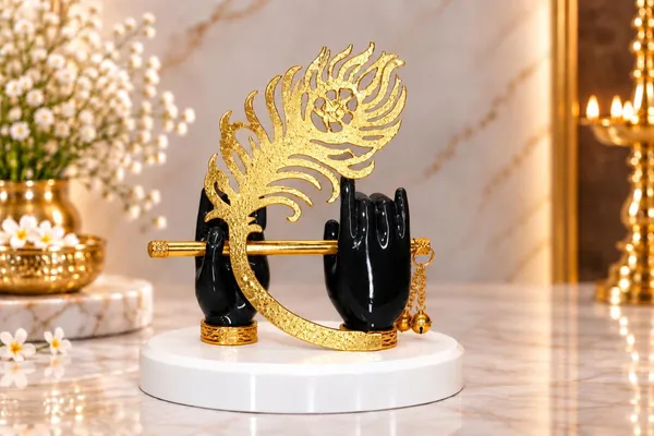DIVINE_BLACK_KRISHNA_HAND_WITH_FLUTE_AND_GOLD_PLATED_PEACOCK_FEATHER