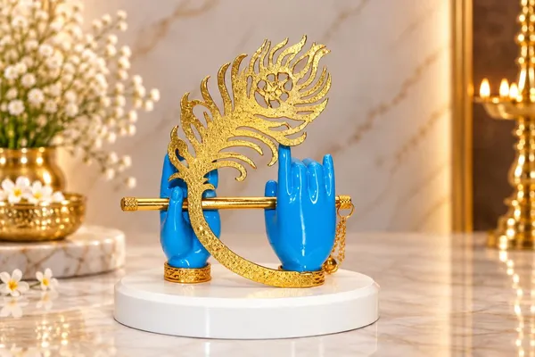 DIVINE_BLUE_KRISHNA_HAND_WITH_FLUTE_AND_GOLD_PLATED_PEACOCK_FEATHER_