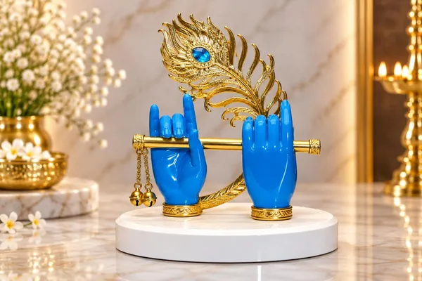 DIVINE_BLUE_KRISHNA_HAND_WITH_FLUTE_AND_GOLD_PLATED_PEACOCK_FEATHER_