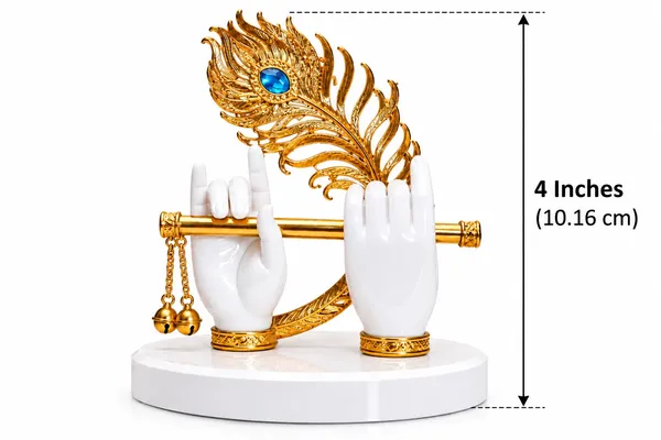 DIVINE_WHITE_KRISHNA_HAND_WITH_FLUTE_AND_GOLD_PLATED_PEACOCK_FEATHER_