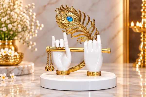 DIVINE_WHITE_KRISHNA_HAND_WITH_FLUTE_AND_GOLD_PLATED_PEACOCK_FEATHER_