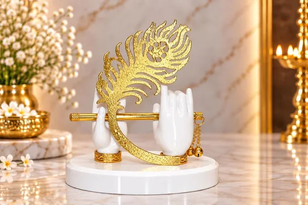 DIVINE_WHITE_KRISHNA_HAND_WITH_FLUTE_AND_GOLD_PLATED_PEACOCK_FEATHER_