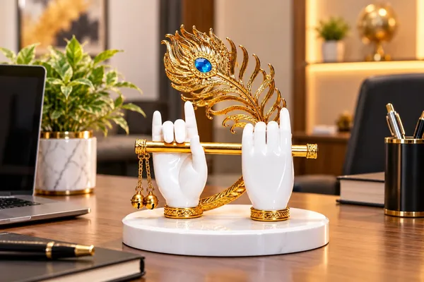 DIVINE_WHITE_KRISHNA_HAND_WITH_FLUTE_AND_GOLD_PLATED_PEACOCK_FEATHER_