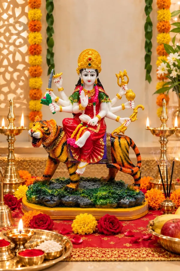 DURGA_MATA_ON_TIGER_IDOL-NAVRATRI_PUJA_&_FESTIVE_DECORATION