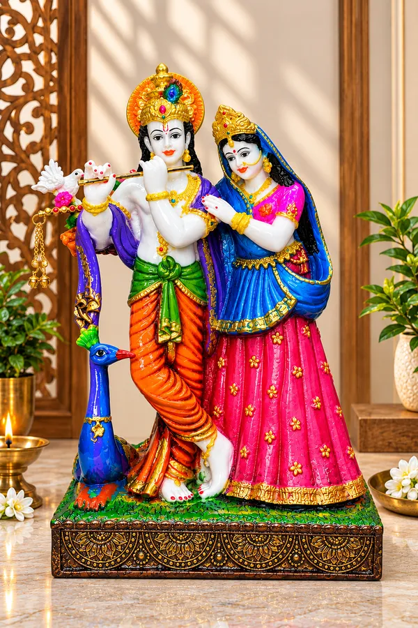 Divine_Radha_Krishna_Idol_with_Peacock_&_Pigeons_–_12_Inch