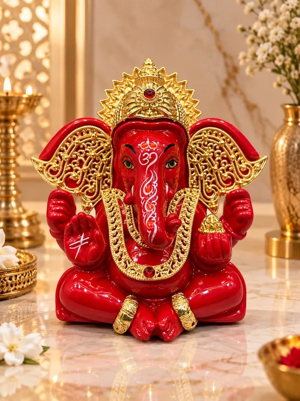 Glossy_Red_Traditional_Ganesha_Idol_For_Home_Decor