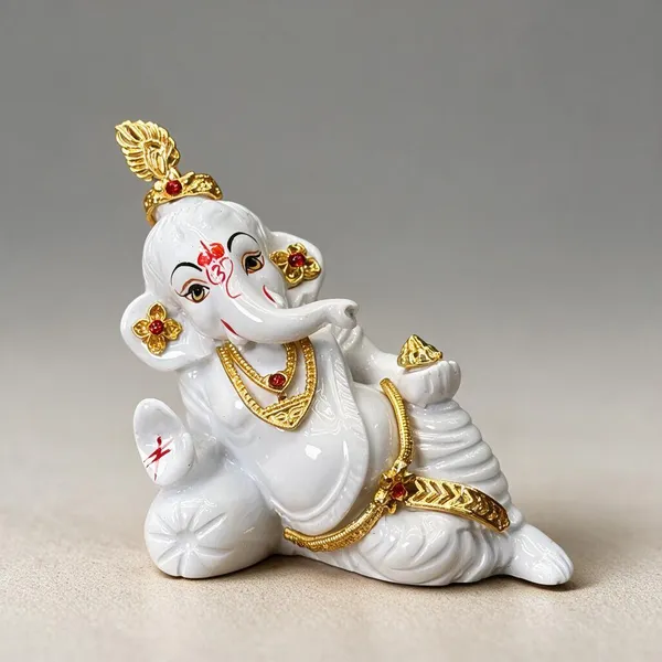 White_Reclining_Ganesha_Decorative_Idol