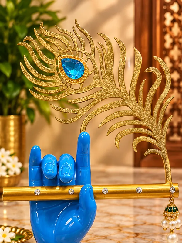 Blue_Hand_Krishna_Flute_Peacock_Feather_Tabletop_Showpiece