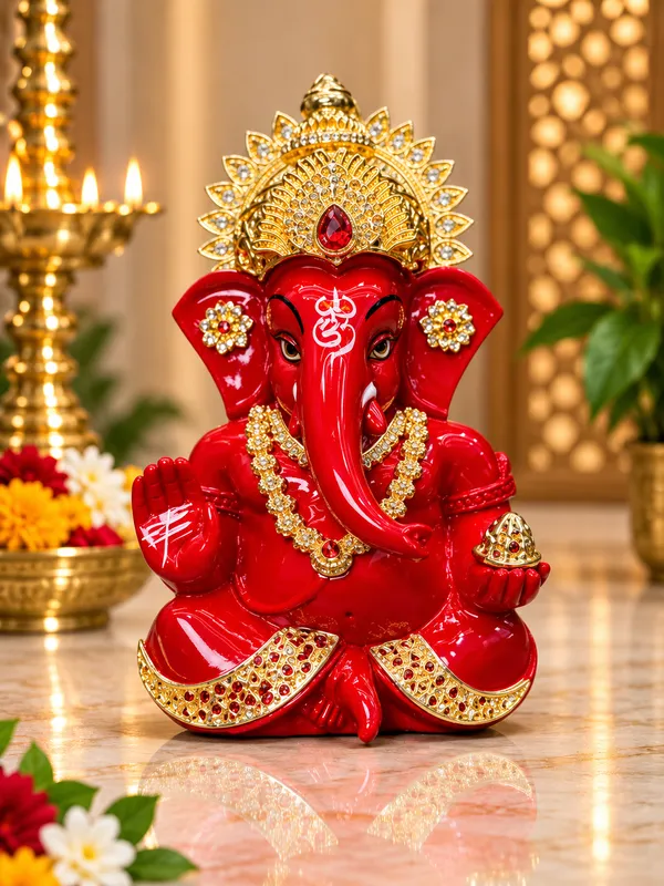 Red_Gold_Finish_Seated_Lord_Ganesha_Idol