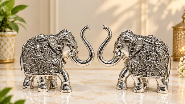 Silver_Plated_Elephant_Pair_with_Ganesh-Lakshmi,_Shankh_&_Tortoise_Design-SET_OF_2