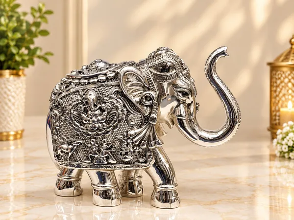 Silver_Plated_Elephant_Pair_with_Ganesh-Lakshmi,_Shankh_&_Tortoise_Design-SET_OF_2