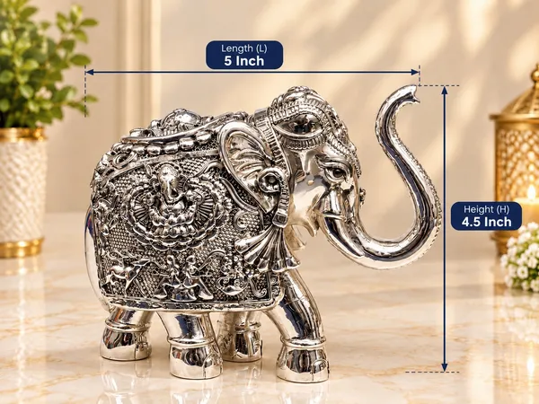 Silver_Plated_Elephant_Pair_with_Ganesh-Lakshmi,_Shankh_&_Tortoise_Design-SET_OF_2