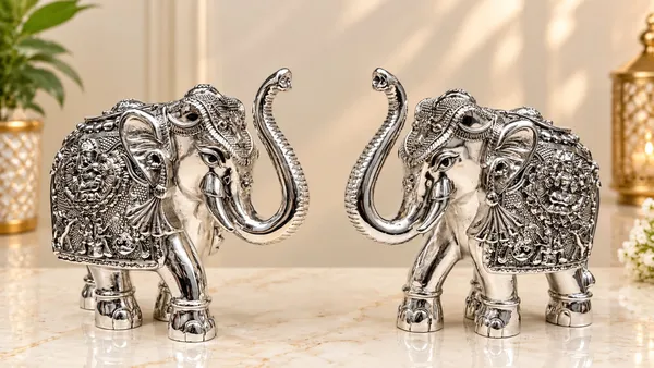 Silver_Plated_Elephant_Pair_with_Ganesh-Lakshmi,_Shankh_&_Tortoise_Design-SET_OF_2
