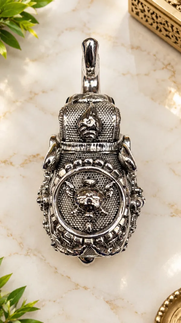 Silver_Plated_Elephant_Pair_with_Ganesh-Lakshmi,_Shankh_&_Tortoise_Design-SET_OF_2