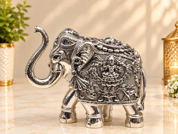 Silver_Plated_Elephant_Pair_with_Ganesh-Lakshmi,_Shankh_&_Tortoise_Design-SET_OF_2